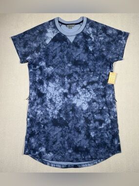 Title Nine Hideaway SS Sweatshirt Dress Women’s Large Tie Dye Blue Pockets NWT